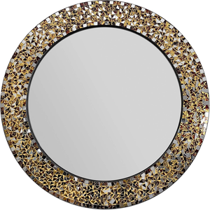 Espejo de Pared Redondo con Mosaico Dorado y Marrón Hecho a Mano, con Marco de Azulejos de Vidrio Geométricos, Espejo Decorativo de Lujo para Ambientes Modernos - Product Image 2