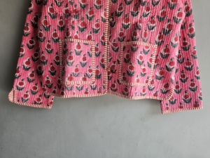Pink Floral Quilted <b>Jacket</b> <b>Mandarin</b> <b>Collar</b> Full Sleeve Cotton Hand Embroidered Autumn Wear GIFT FOR HER - Product Image 5