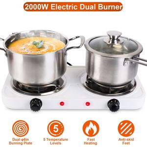 Piastra Elettrica Portatile a Doppio Fornello in Acciaio Inox da 2000W, 5 Livelli di Temperatura, Controllo a Manopola, con Spina UK per Uso Domestico - Product Image 1