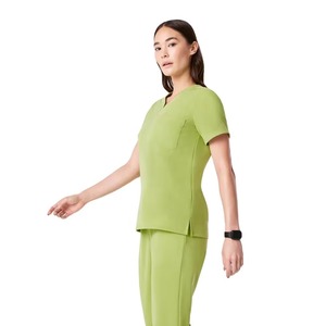 Blusa Médica Verde Lima para Mujer, Manga Corta, Cuello en V, con Bolsillo, Uniforme de Hospital, Mezcla de Algodón y Poliéster - Product Image 2