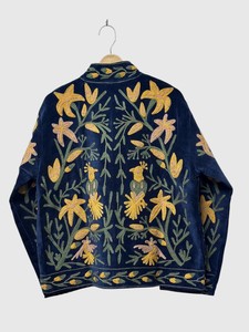Chaqueta de Terciopelo con Bordado Floral, Cuello Mandarín, Manga Larga, Talla Grande, Ropa de Otoño para Mujer - Product Image 3