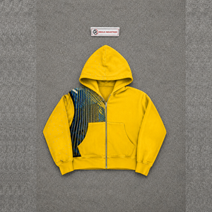 NUOVA Felpa con Cappuccio Gialla Oversize di Qualità con Zip e Stampa Astratta Urbana, Vestibilità Comoda, Stile Rilassato, Abbigliamento Streetwear per Interni - Product Image 5