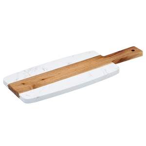 Tabla de cortar rectangular de mármol y madera maciza para uso profesional en la cocina, para cortar carne, pan y para servir de forma decorativa. - Product Image 4