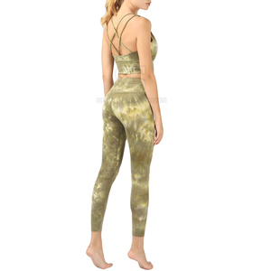 <b>Tie</b> <b>Dye</b> Yoga <b>Set</b> Women 2 Piece High Waist Leggings Crop Top Racerback Spandex Polyester Full Length Four-Way Stretch - Product Image 2