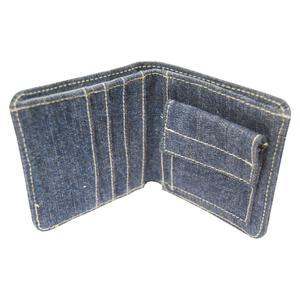 Paksphere International Denim Panelled <b>Zipper</b> <b>Wallet</b> Unisex Short Solid Color Minimalist Style Daily Use Home Use - Product Image 2