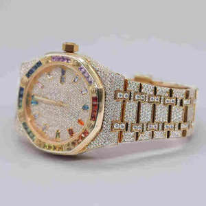 Montre pour homme Top Hip Hop avec pierres précieuses arc-en-ciel serties dans un cadre en argent sterling 925 avec diamants de laboratoire VVS complets - Product Image 5