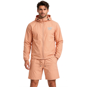 Ensemble veste coupe-vent et short en polyester pour homme, deux pièces, tenue streetwear légère avec patch tissé - Product Image 1