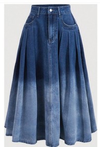 Jupe longue en jean taille haute pour femme, coupe trapèze, couleur unie, boutonnée sur le devant, coupe ample, décontractée, en tissu de coton délavé, style printemps - Product Image 6
