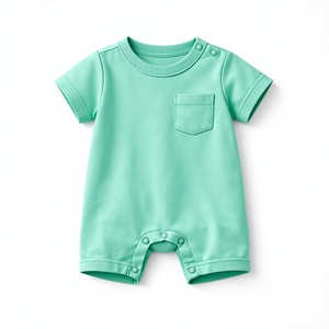 Combinaison bébé personnalisable en coton biologique 100% interlock, manches courtes, ultra douce, respirante, anti-rides, avec boutons pression - Product Image 1