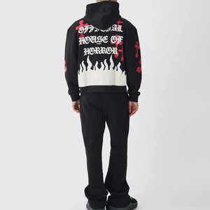 Conjunto Deportivo con Capucha para Hombre, Color Negro, con Estampado de Esqueleto Blanco y Cruz Roja, Manga Larga, Estilo Urbano, Otoño, Corte Regular - Product Image 2