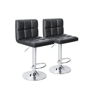 Tabouret de bar moderne en cuir PU noir avec siège pivotant réglable, base en métal chromé, repose-pieds pour utilisation dans les hôtels, les comptoirs et les îlots de cuisine - Product Image 1