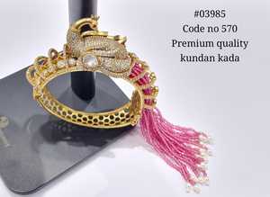 Peacock 03985 Kundan <b>Bangle</b> Gold Plated Zircon Stone <b>Bracelet</b> Pearl Tassel Jewelry for Bridal Wedding Party - Product Image 3
