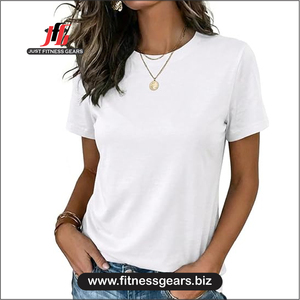 Women's O-Neck Short Sleeve T-Shirt Solid Blue Knitted Casual Loose Eco-Friendly 100% Polyester Summer - Product Image 1