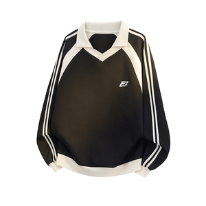 เสื้อสเวตเชิ้ตคอปกโปโลสไตล์วินเทจแบบยูนิเซ็กซ์สำหรับผู้ชาย รุ่น OEM สั่งทำพิเศษ ทรงโอเวอร์ไซส์ แขนยาว ลายทางสไตล์รถแข่ง - Product Image 1
