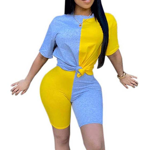 Women's Casual 2-Piece Solid Color Summer <b>Knitted</b> T-Shirt Shorts <b>Set</b> Quick Dry Breathable Cotton/Polyester Fabric Custom Color - Product Image 1