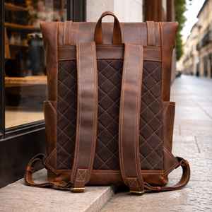 Genuine Leather Roll Top <b>Backpack</b> for Men Fashion Laptop Rucksack Cowhide Travel Daypack Vegetable Tanned LTBP-0067 - Product Image 6
