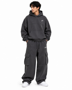 <b>Y2K</b> Men's Baggy Cargo <b>Tracksuit</b> Set 2PC Oversized Hoodie Wide Leg Trousers Cotton Fleece Curved Seam Custom Logo Manufacturer - Product Image 5