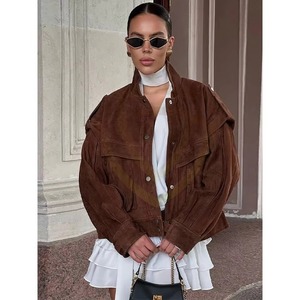 แจ็คเก็ตหนังกลับทรงสลิมฟิตสำหรับผู้หญิงแบบสั่งทำพิเศษสำหรับฤดูหนาว แจ็คเก็ตหนังกลับคอตั้งแบบมีซิป - Product Image 6