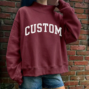 Sudadera de Cuello Redondo Color Granate para Mujer, con Estampado de Letras Personalizado, Manga Larga, Tejido de Algodón, Estilo Casual para Otoño - Product Image 1
