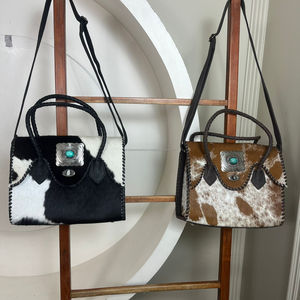 Bolso Tote de Cuero Genuino de Vaca con Pelo, de Lujo, al por Mayor, Nuevo, con Concho Turquesa, Bolso Casual de Mano para Mujer - Product Image 4