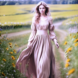 Vestido Midi Vintage de Algodón con Cuello en V, Cintura Alta, Corte en A, Mangas Campana, Bolsillos, Lazo Trasero, Transpirable, Hecho a Mano, con Lazo, para Primavera y Otoño, Tallas Grandes - Product Image 1
