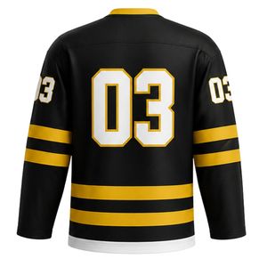Camiseta de Hockey sobre Hielo Negra y Dorada para Hombre, Manga Larga, Uniforme de Equipo, Transpirable, Ligera, para Práctica Deportiva, Torneos y Eventos Deportivos - Product Image 2