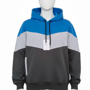 Sweat-shirt à capuche respirant en molleton 100 % coton de haute qualité pour homme, avec blocs de couleur et poche, modèle trois tons, idéal pour l'hiver - Product Image 5