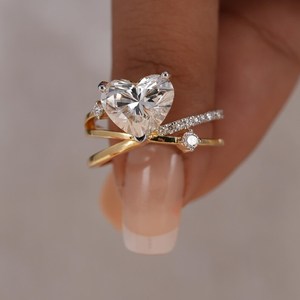 2.00 Carat Heart Cut Diamond Crossover Dual Band <b>Ring</b> Lab Grown With 14K Solid Gold Wedding <b>Proposal</b> Fine Jewelry for Lover - Product Image 2