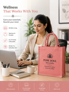 กระเป๋าผ้า Non-Woven ลายพิมพ์ตัวอักษรสีชมพูขนาดใหญ่ พร้อมหูหิ้ว สำหรับใช้ในชีวิตประจำวัน ยี่ห้อ PURE SOUL WELLNESS - Product Image 1