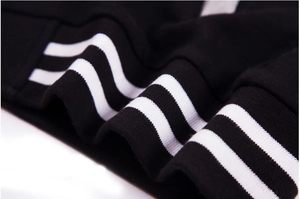 เสื้อแจ็คเก็ตวาร์ซิตี้สีดำขาวสำหรับผู้ชาย ผ้าฟลีซ ปกคอพับ แขนเสื้อแบบปกติ ลายทาง สไตล์ลำลองสำหรับฤดูใบไม้ร่วง ปิดด้วยซิป - Product Image 2