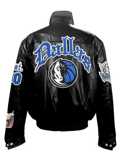 แจ็คเก็ตหนังแท้ Dallas Mavericks รุ่น Puffer Old English สีดำ - Product Image 2