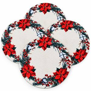 Round Rope <b>Christmas</b> Placemat Poinsettia Wreath Table <b>Mat</b> Holiday Dining Decoration - Product Image 4