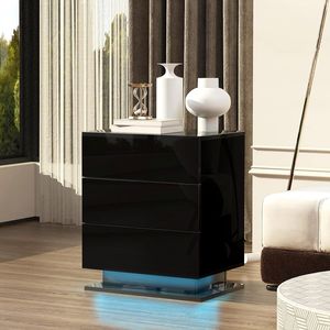 Comodino con Luci LED e 3 Cassetti Portaoggetti, Tavolino Moderno per Camera da Letto - Product Image 3