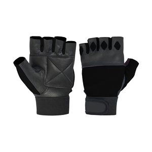 Half Finger <b>Gloves</b> <b>Black</b> Leather Breathable <b>Mesh</b> Adjustable Wrist Strap Unisex Summer Hook Loop Closure - Product Image 5