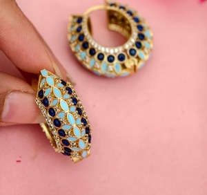 Classy Premium Quality <b>Gold</b> Plated Moissanite Hoop Earring For Women <b>Evening</b> Look Party Wear Collection - Product Image 2