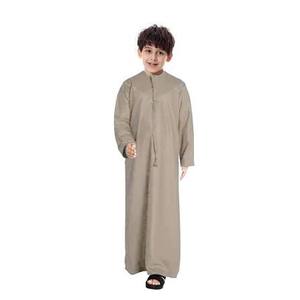 Qamis bleu marine brodé à manches longues et col rond pour garçons, longueur cheville, vêtement islamique traditionnel arabe 2026 - Product Image 3