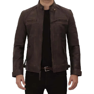 Veste pour homme de haute qualité, design personnalisé, en cuir d'agneau véritable, imperméable, style motard, fournisseur en gros, OEM, marque privée, mode - Product Image 4