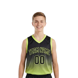 Conjunto de Uniforme de Baloncesto Personalizado para Hombre, Color Negro Lima, Jersey sin Mangas con Cuello en V, Pantalones Cortos con Estampado de Puntos en Degradado, Números de Equipo, Venta al Por Mayor - Product Image 3