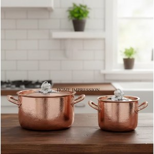 High Quality Copper Antique Finished Hand Hammered With Golden Grapes Lid Handles Luxury Kitchenware Ruffoni Casseroles & Pans - Product Image 6