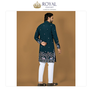 Collection de créateurs de kurta en soie royale classique et pyjama en coton de qualité supérieure avec broderie multi-fils à prix bas - Product Image 6
