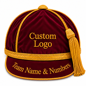 Casquette de Cérémonie Personnalisée en Velours pour la Cérémonie des Mérites, Casquette Sportive Souvenir avec Pompon, Casquette de Club Brodé sur Mesure – Vente en Gros - Product Image 5