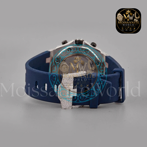 Luxury Antique Simple Iced Chronograph <b>Watch</b> Full Moissanite Bezel <b>Mens</b> Mechanical 20mm Band 42mm <b>Black</b> Silicone Rubber Strap - Product Image 4