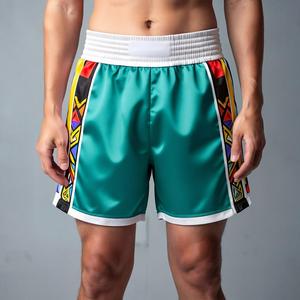 Shorts de boxe pour hommes, couleur bordeaux, avec panneaux latéraux géométriques vert-or, ceinture blanche, polyester confortable, pour toutes les saisons, vêtements d'entraînement - Product Image 3