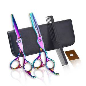 Rainbow Thinning Hair Scissors Stainless Steel Sharp Blade <b>Long</b> <b>Handle</b> Right Handed Professional Barber <b>Shears</b> Reusable - Product Image 6
