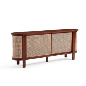 Meuble de salon en teck massif de style mid-century modern avec panneaux en rotin et compartiments de rangement pour maison moderne ou villa - Product Image 4