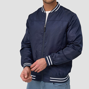 Chaqueta Bomber Azul Marino para Hombre, Cierre de Cremallera, Color Sólido Informal, Prenda Exterior de Poliéster para Otoño - Product Image 4