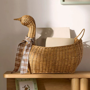 Handmade Rattan Goose <b>Basket</b> Decorative <b>Storage</b> <b>Basket</b> Wicker Animal Organizer Nursery <b>Toy</b> <b>Basket</b> Home Decoration - Product Image 1
