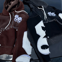 Sweat à capuche vintage délavé avec logo brodé personnalisé, coupe évasée, survêtement épais pour homme