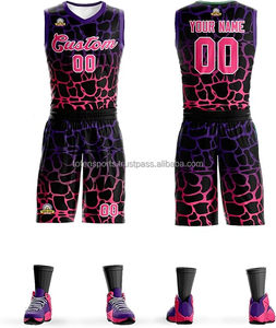 Conjunto de Uniforme de Baloncesto Sublimado Personalizado, Estampado de Leopardo Rosa y Morado, Cuello en V, Sin Mangas, Secado Rápido, Absorbe la Humedad, Unisex para Adultos - Product Image 1