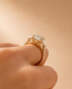 2 ct Cushion Cut Moissanite Three Stone Engagement <b>Ring</b> 14K Yellow Gold <b>Promise</b> <b>Ring</b> Anniversary Gift for <b>Women</b> - Product Image 3
